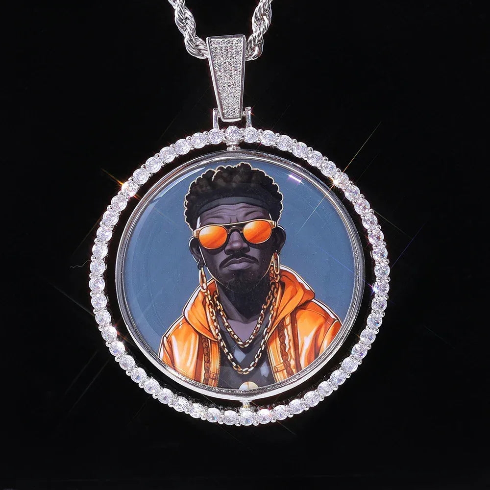 Photo Pendant Necklace Rotating Frame Zircon for Men | Caratix Jewelry - CaratixJewelry